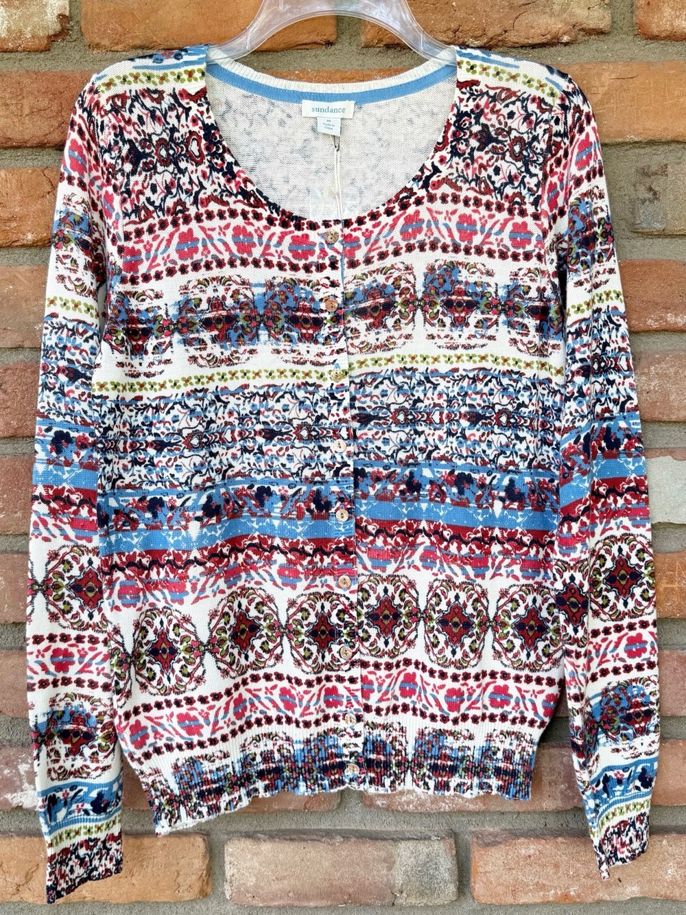 SUNDANCE Multi Floral Print Button Down Lightweight Cardigan Sweater Medium